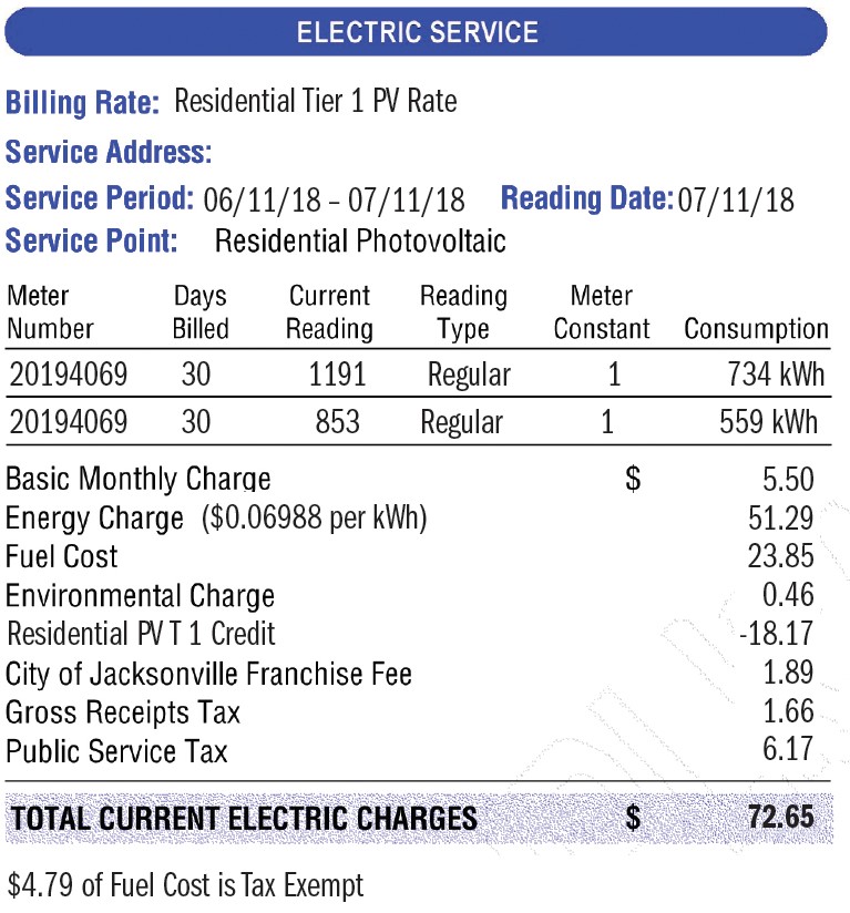 Net Metering Bill Breakdown Understand My Bill My Account JEA